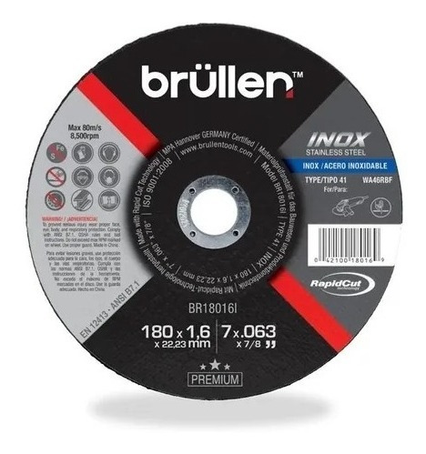 Disco De Corte Brüllen Extra Fino Acero Inox 7-7/8'' Tipo 41