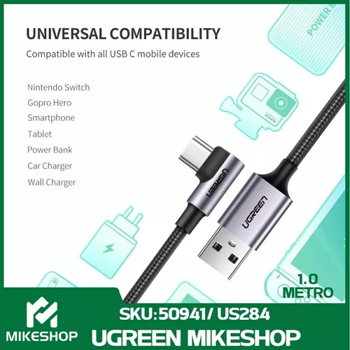 Cable Cargador Ugreen 50941 Con Usb C/ Angulo 90°/ 18 W/ 480 Mbps De 1 M  Color Gris