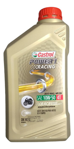 Aceite Castrol Sintetico Power 1 Racing 4t 10w50 Moto 1 Lt