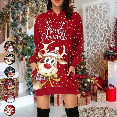 Navidad Vestido Suéter Reno Santa Sudadera Con Capucha Otoño
