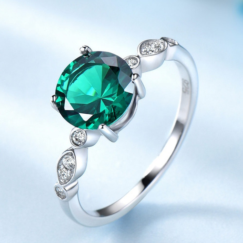 Aro Anillo De Compromiso En Plata 925 Con Gema De Esmeralda