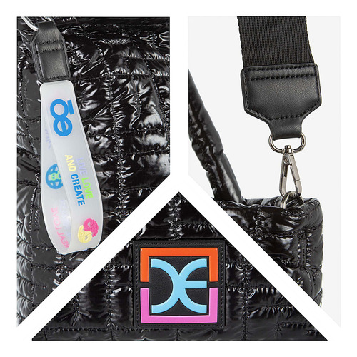 Bolsa Cloe Tote Para Mujer Material Reciclado Asa Removible Color Negro
