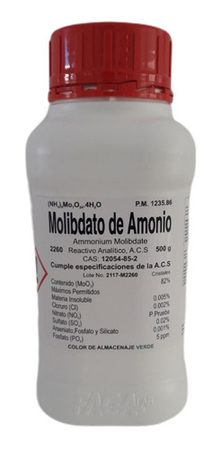 Molibdato De Amonio R. A. De 500 G Fagalab