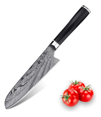 Cuchillo Cocina Damasco Santoku 7 73 Capas Acero Genuino