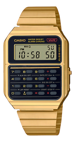 Reloj pulsera digital Casio CA-500WEG-1ADF con correa de acero inoxidable color dorado - fondo negro