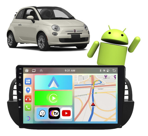 Kit Multimidia 9 Pol Fiat 500 2010 2011 2012 2013 2014 2015 Cor Preto