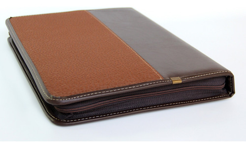 Carpeta Oficio Combinada Carpincho Con Cierre Color Marrón Liso Damass