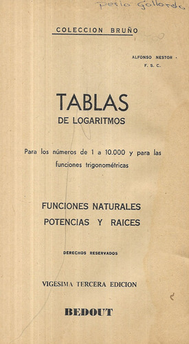 Tabla De Logaritmos Funciones Trigonométricas / A. Néstor (Usado)