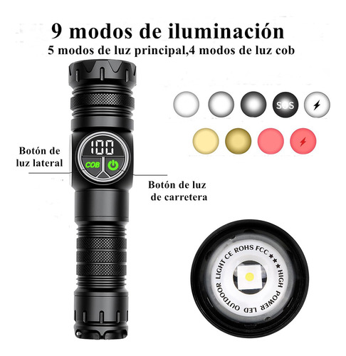 Yy Linterna Táctica Super Brillo Led Linterna De Camping Cob