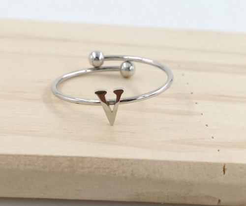 2 Uds De Anillos Con Inicial Acero Inoxidable Vie Or V Ajustable