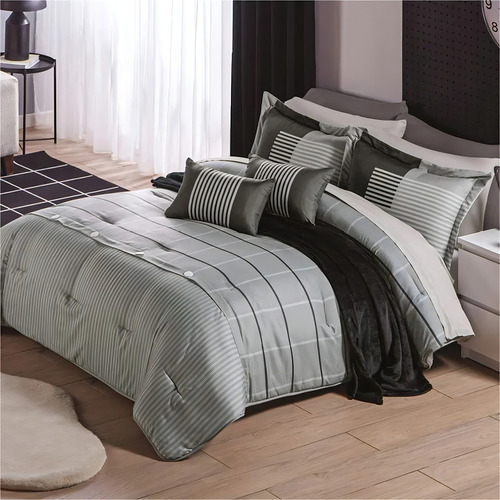 Edredón Lavable Gray Microfibra Matrimonial Concord Color Gris