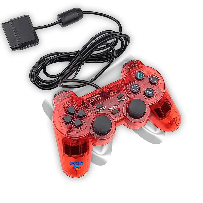 Controle Para Ps2 Com Fio Analógico Joystick Manete Transparente Vermelho - Crowley