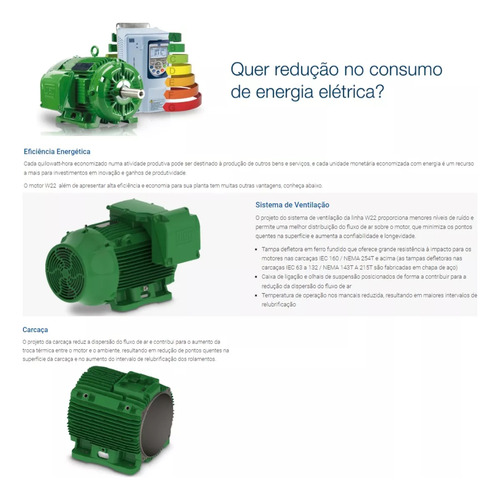 Motor Elétrico 5 Cv Weg Premiun 220v/440v Ip55 W22 Trifásico