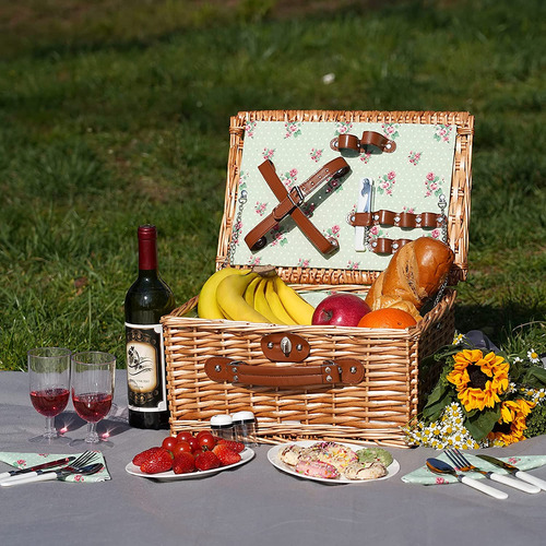 Canasta De Picnic De Mimbre 2 Personas, Cesta De Mimbre...