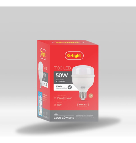Lâmpada Bulbo Led 50w Branco -frio 6500k 4000lm T-100 Bivolt