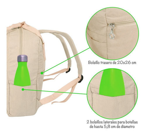 Imagen 4 de 9 de Mochila Borwek De Corderoy Porta Notebook 13'' Oficina.