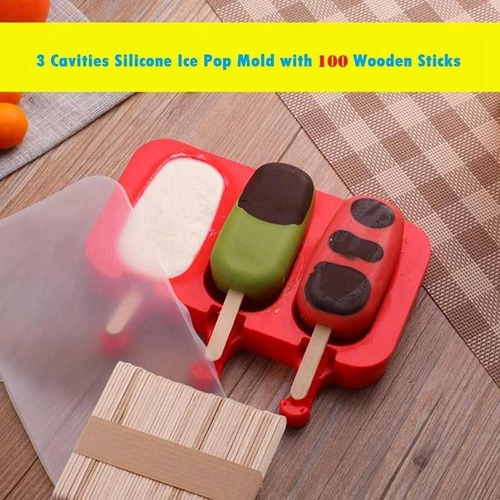 Pack 4 Moldes Silicona Paleta De Helado Con Tapa Y 400 Palos