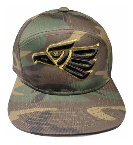 Gorra 7 Gajos Bordado 3d Aguila Mexico Negro/oro Camuflaje