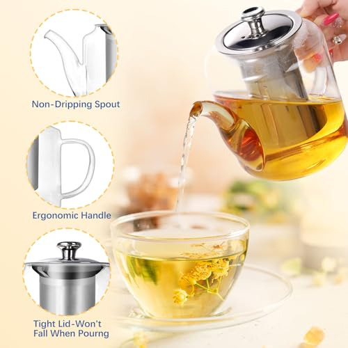 Tetera De Cristal Borosilicato Con Infusor, 800 Ml / 27 Oz,