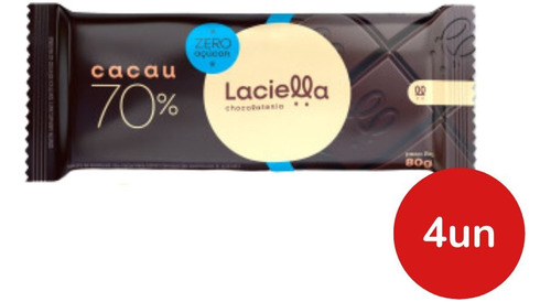 4un Chocolate Laciella Barra 80g Zero Açucar 70% 