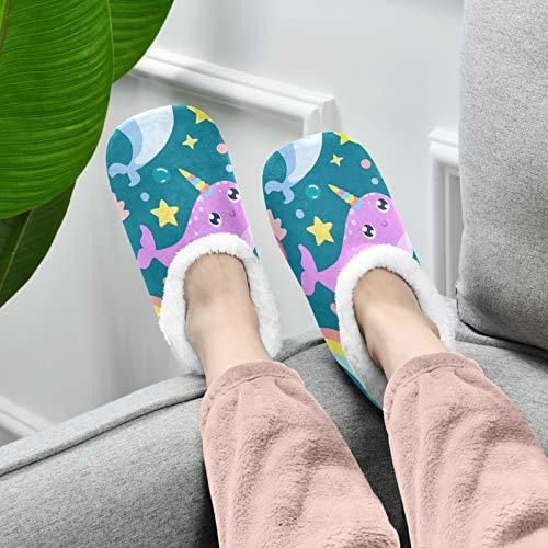 Narwhal Fuzzy Feet Slippers For Women Cute Coral Fleece-lin 