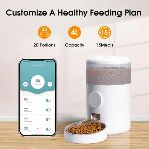Wopet Automatic Cat Feeder, 4l Wifi Pet Food Dispenser For C White