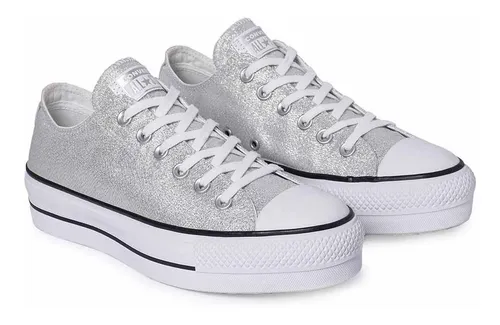 Zapatilla Converse Plataforma Mujer Plateada Con Brillos - $ 23.979,6