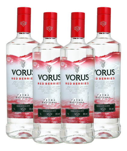 Kit 04 Vodka Vorus Frutas Vermelhas 1l