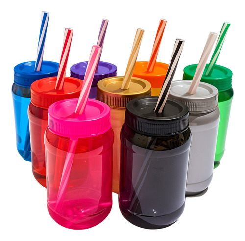 120 Vasos De Fiesta Neón Con Tapa Popote Cilindro Reusable Multicolor