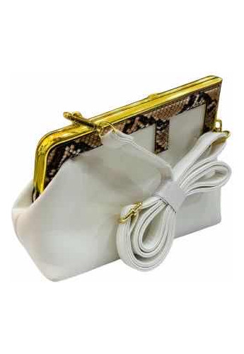 Cartera Mediana Blanca Con Dorado