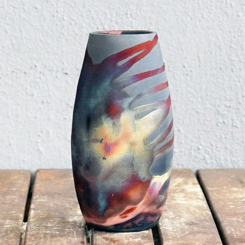Raaquu Tsuri Jarrón Raku De Cerámica Hecho A Mano De 6 Pulga