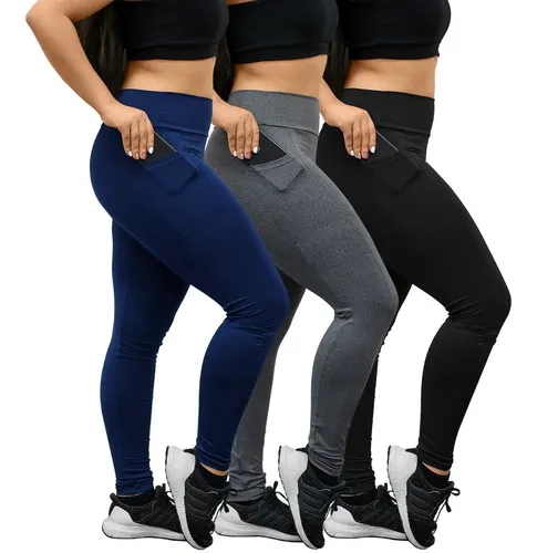 3 Cal as Legging Feminina Com Bolso Grossa Academia Fitness