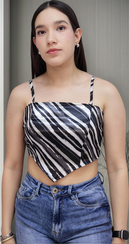 Top Nerea Rayado Corto Triangulo Pañoleta Dama Satin Tirante