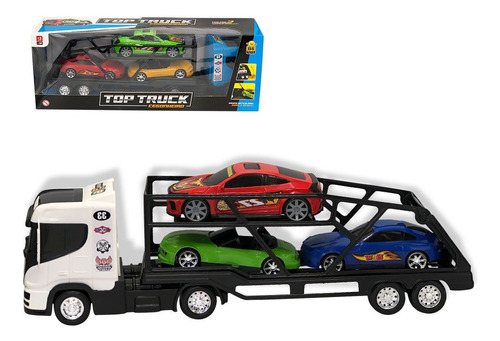Caminhão Cegonheira Grande Com 3 Carrinhos - Branco Branco