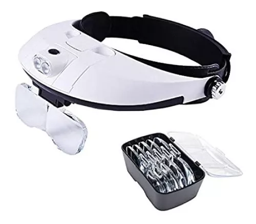 Lupas con 2 luces LED, auriculares con lupa frontal manos libres para coser,  leer, joyería, manualidades (5 lentes desmontables) YONGSHENG 8390606307576