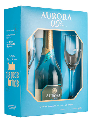 Kit Espumante Zero Alcool Branco Com 2 Taças - AuroraAurora adega Aurora moscatel 750 ml