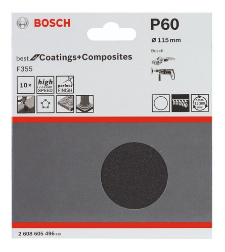 Imagen 2 de 4 de Lija 115mm. Autoadherente Bosch G60 X10u. P/revestimientos