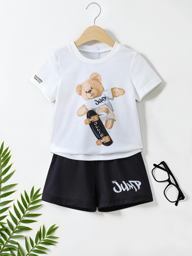 Conjunto De Camiseta Y Pantalones Cortos Con Estampado De Os