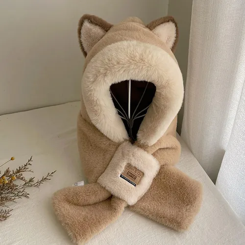 2 Bufanda Con Capucha De Felpa, Sombrero De Invierno, Caqui