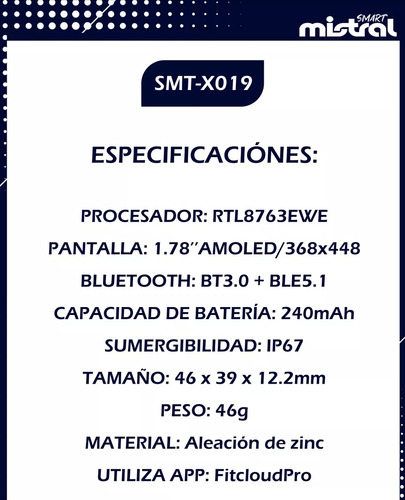 Reloj Smartwatch Mistral Smt-x019-04 Hablá Desde El Reloj!
