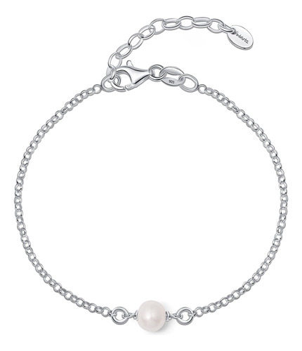 Amberta Mujeres 925 Pulsera De Perlas De Agua Dulce De Plata