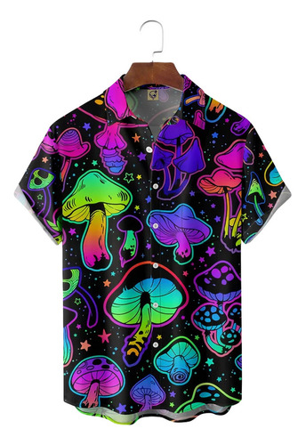 Camisa Hawaiana Unisex Hippie Mushrooms, Camisa De Playa Par