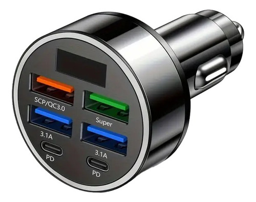 Cargador Usb Tipo C (6) Auto Voltimetro Carga Super Rapida