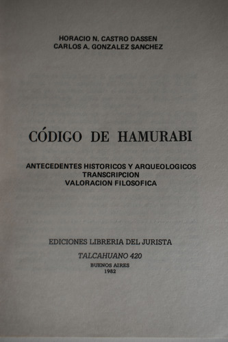 Código De Hamurabi: Antecedentes Históricos Y Arqueológic266 (Usado)