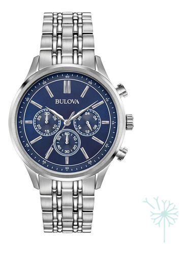 96a210 Reloj Bulova Clasico Para Caballero Plateado/azul