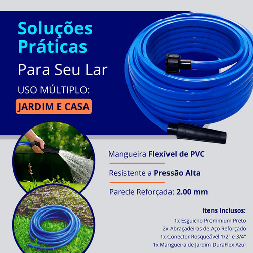 Mangueira De Quintal Duraflex Azul Reforçada 20 Metros