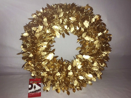 Corona Navideña Aro Con Hojas 50 Cm Decoración Navidad Color Dorada Mate