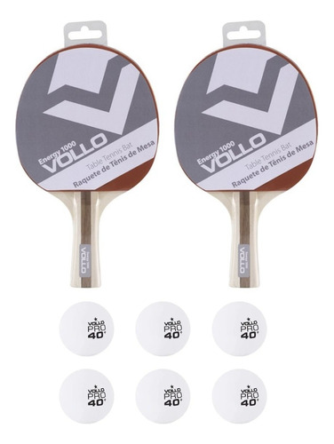 Kit C/2 Raquetes Ping Pong Energy 1000 + 6 Bolas 1 Estrela