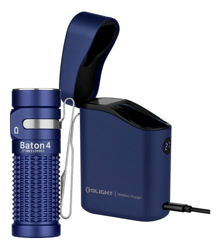 Linterna De Mano Recargable Baton 4 Premium Azul Olight Blanco Azul Marino