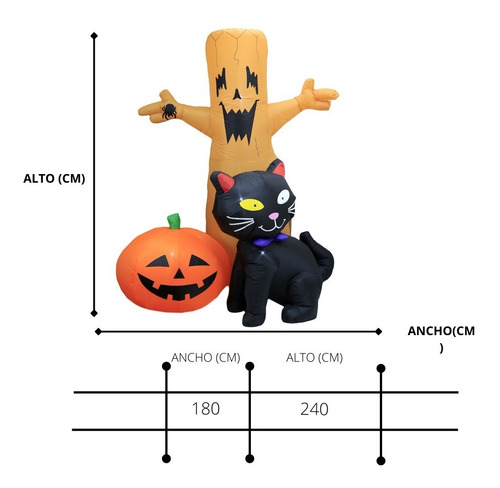 Inflable Decorativo Arbol Calabaza Gato Halloween Con Luces